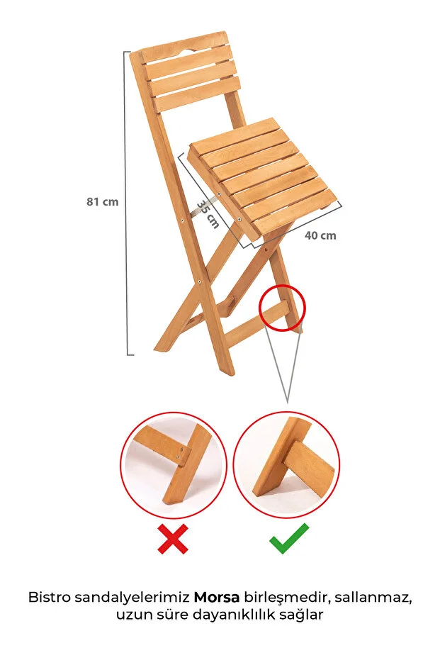 Minderli Balkon Bahçe Mutfak 3'lü Bistro Set Katlanır Masa sandalye 50x50